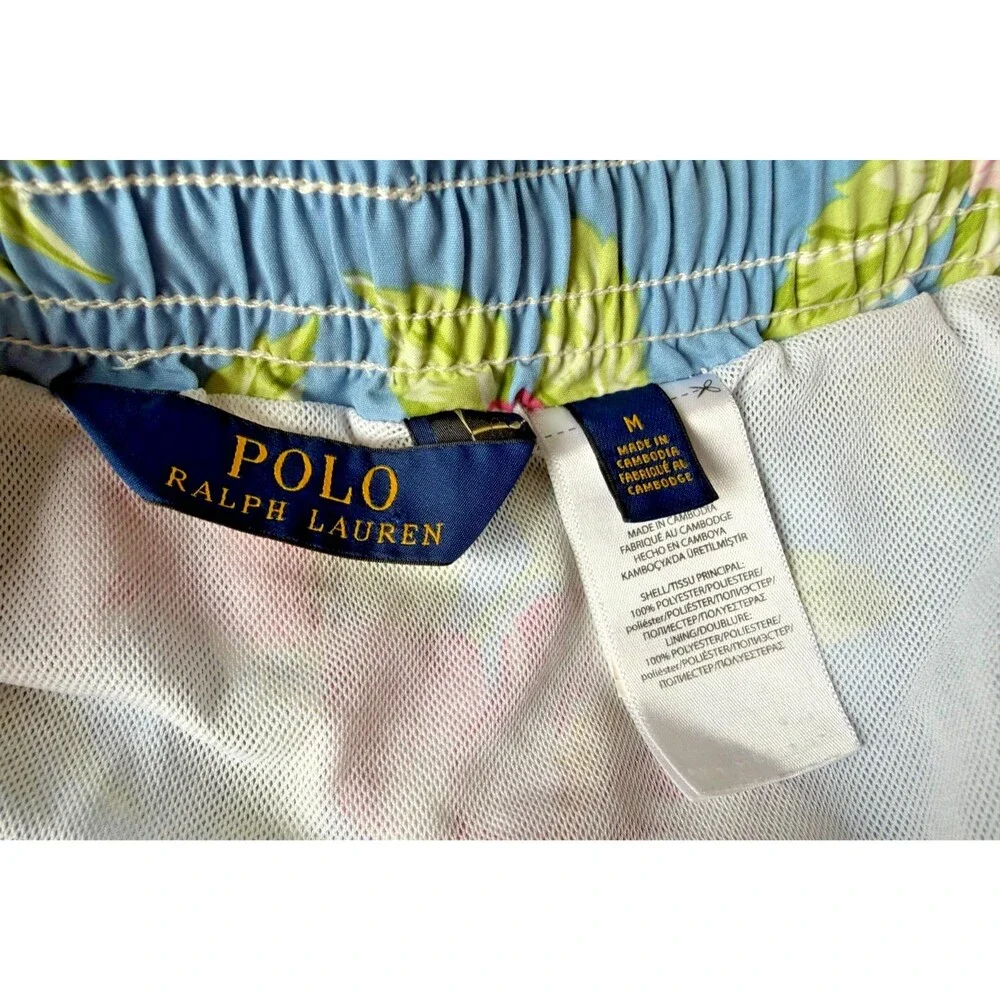 Polo Ralph Lauren Mens M Blue Floral Hawaiian Surf Bathing Suit Swim Trunks
